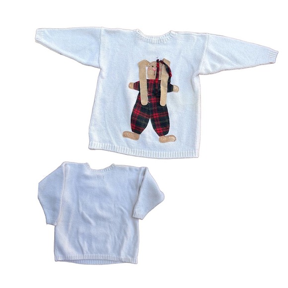 1990s Cream Oversized Knit Sweater with Bunny Design / Large * - Picture 3 of 4